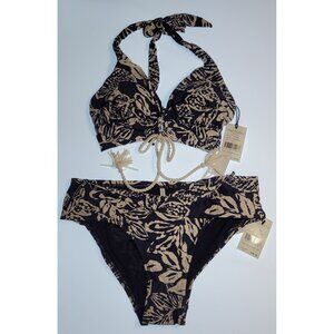 Robin Piccone Two-Piece Bikini Navy Ecru Print Size M New With Tags